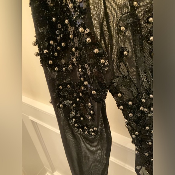Boutique Paris Beaded Sequin Black Sheer Long Sleeve Body Suit Size Medium/Large - Picture 13 of 16